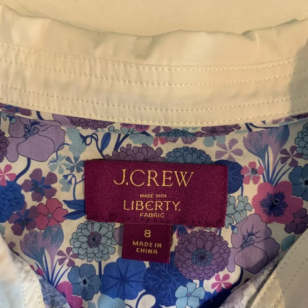 J Crew Shirt Womens 8 Floral Slim Fit Liberty Arrow Long Sleeve Contrast Collar